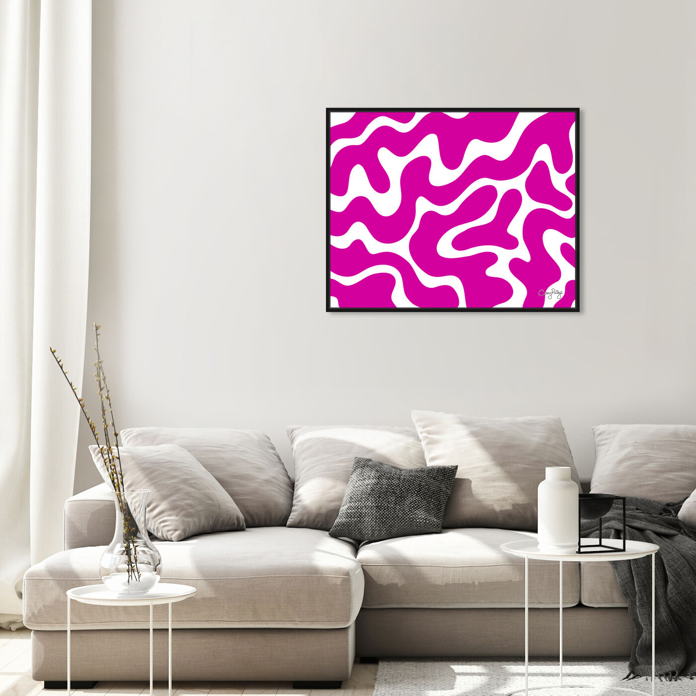 Hanging view of Corey Paige - Pink Abstract II  featuring abstract and shapes art.