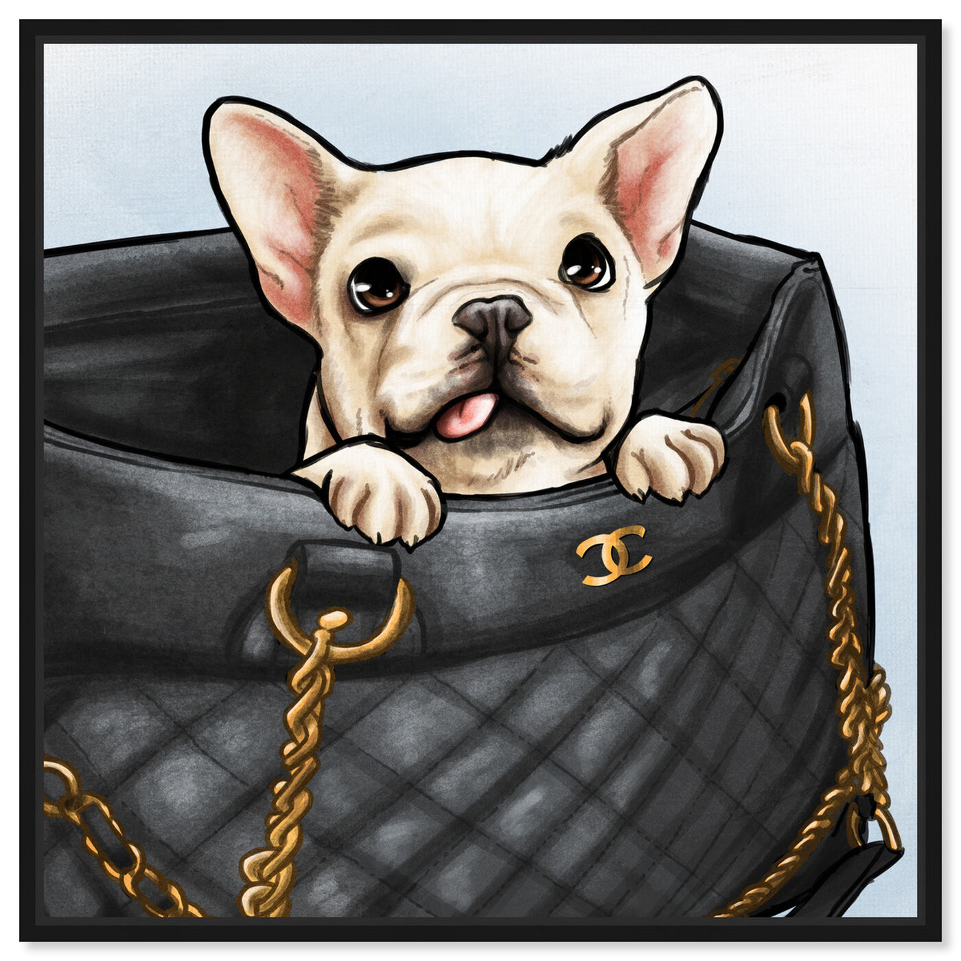 Front view of Peek a Boo Frenchie featuring fashion and glam and handbags art.