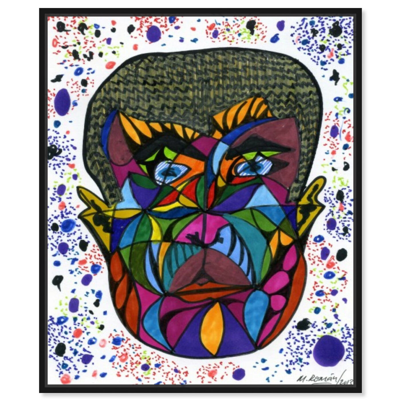 Front view of His Face featuring abstract and shapes art.