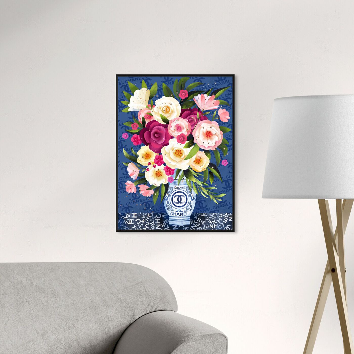 Hanging view of Coco Blues Bouquet featuring floral and botanical and florals art.