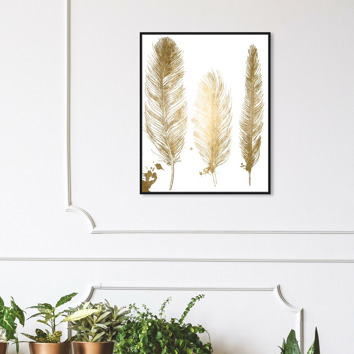 Hanging view of Gold Feathers featuring fashion and glam and feathers art.
