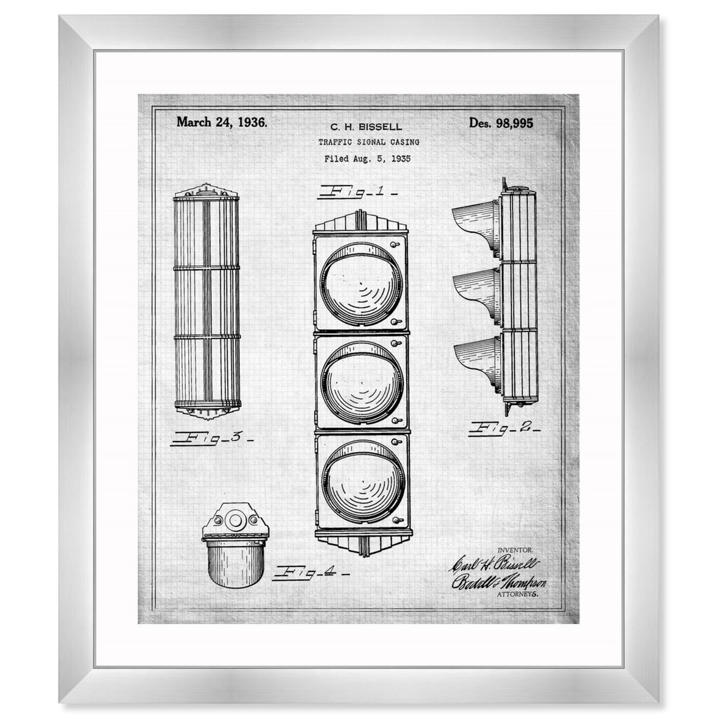 Front view of Traffic Signal Casing 1936 featuring transportation and structures art.