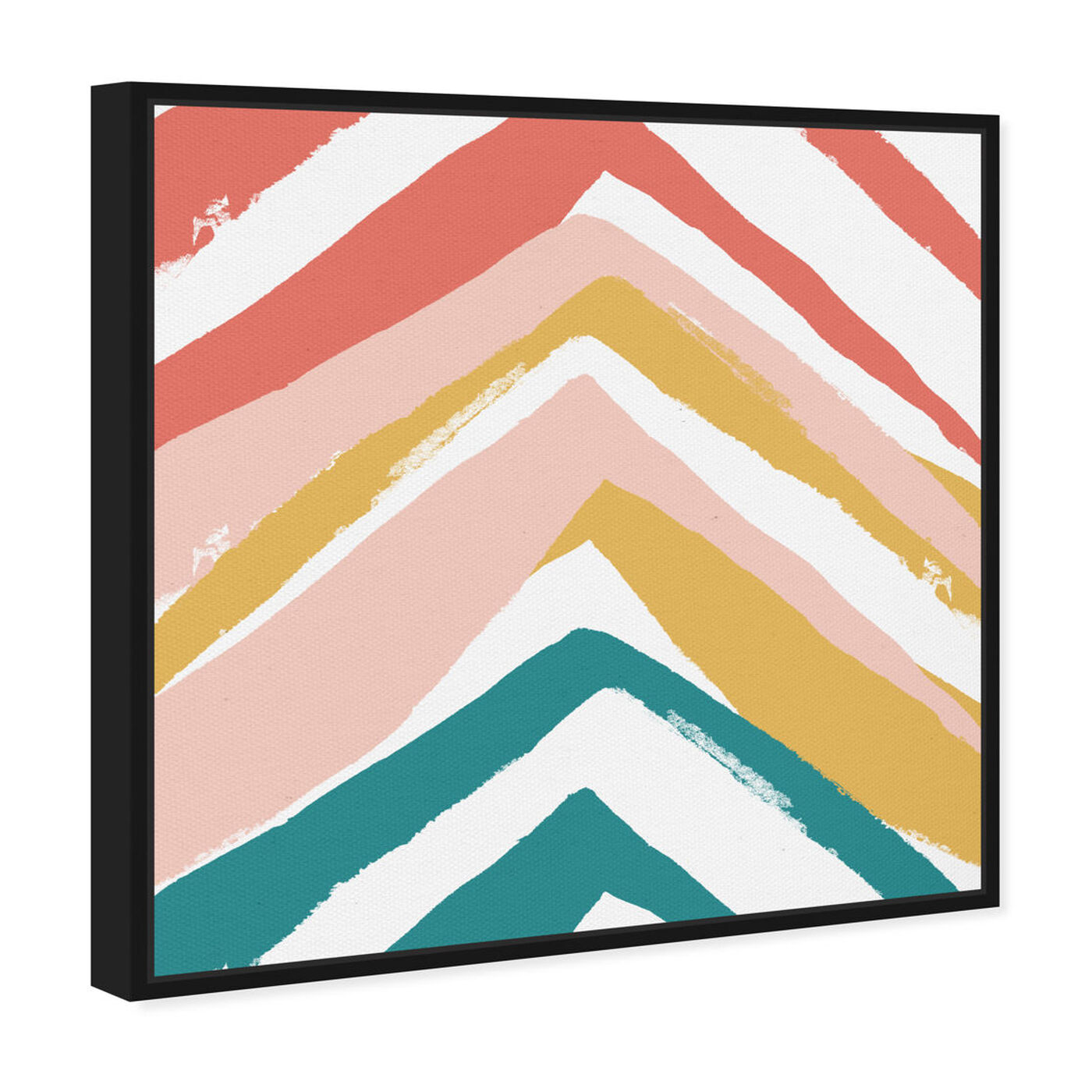 Angled view of Mid Century Pyramids featuring abstract and paint art.