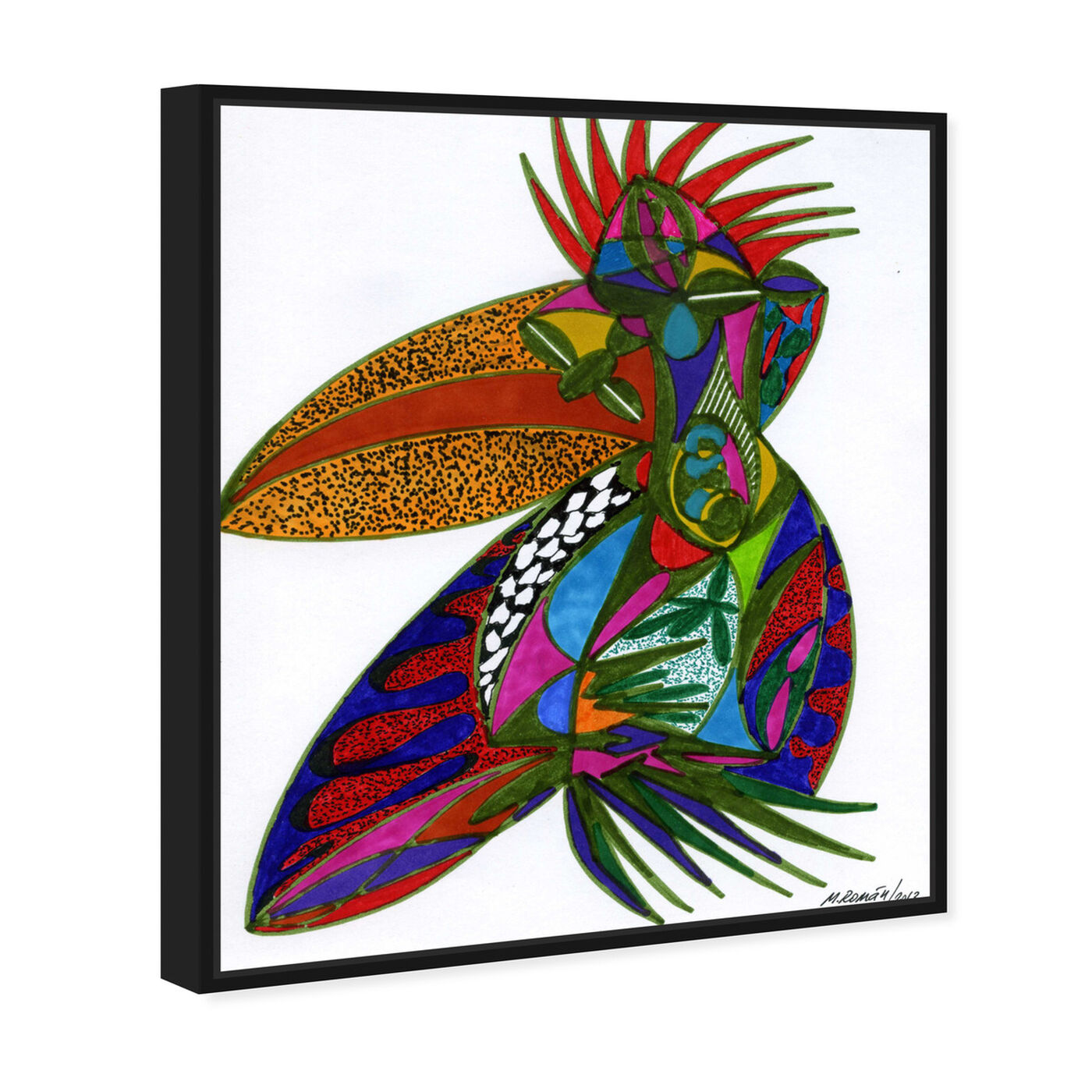 Angled view of Toucan featuring abstract and shapes art.