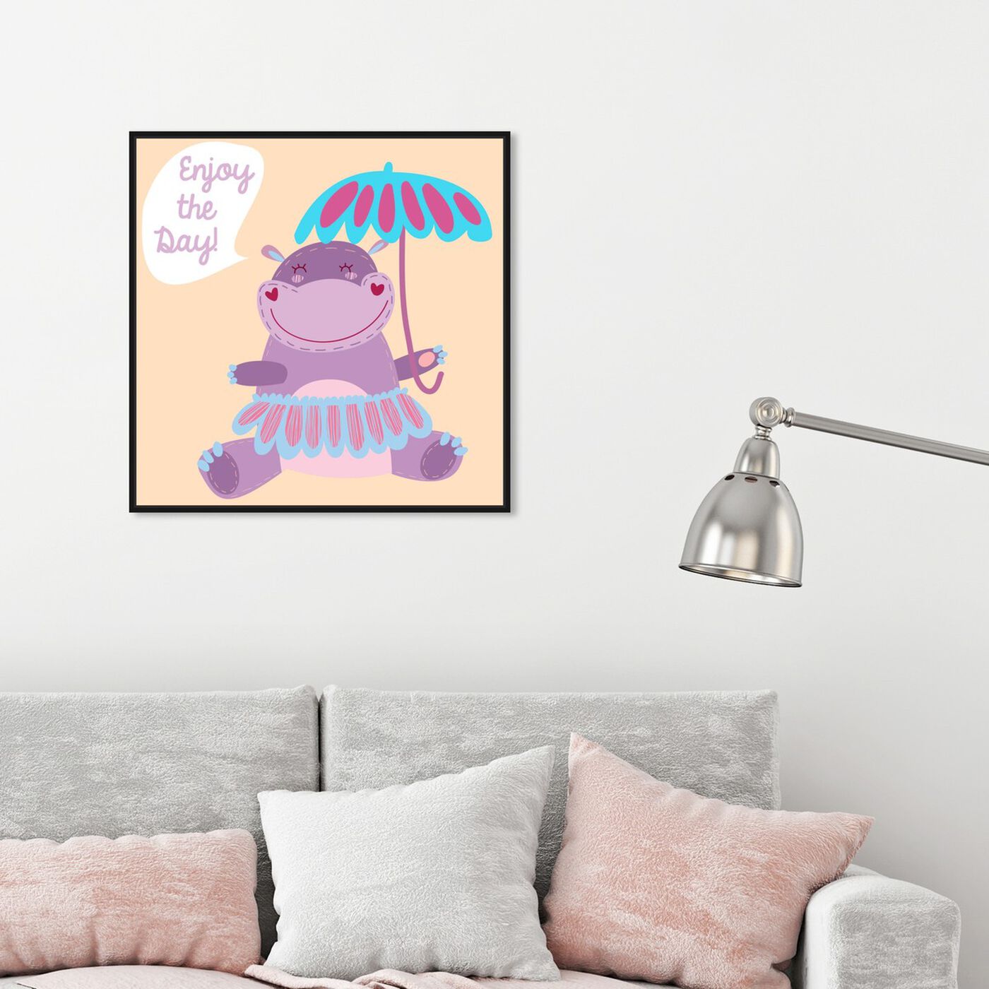 Hanging view of Happy Hippo featuring animals and zoo and wild animals art.
