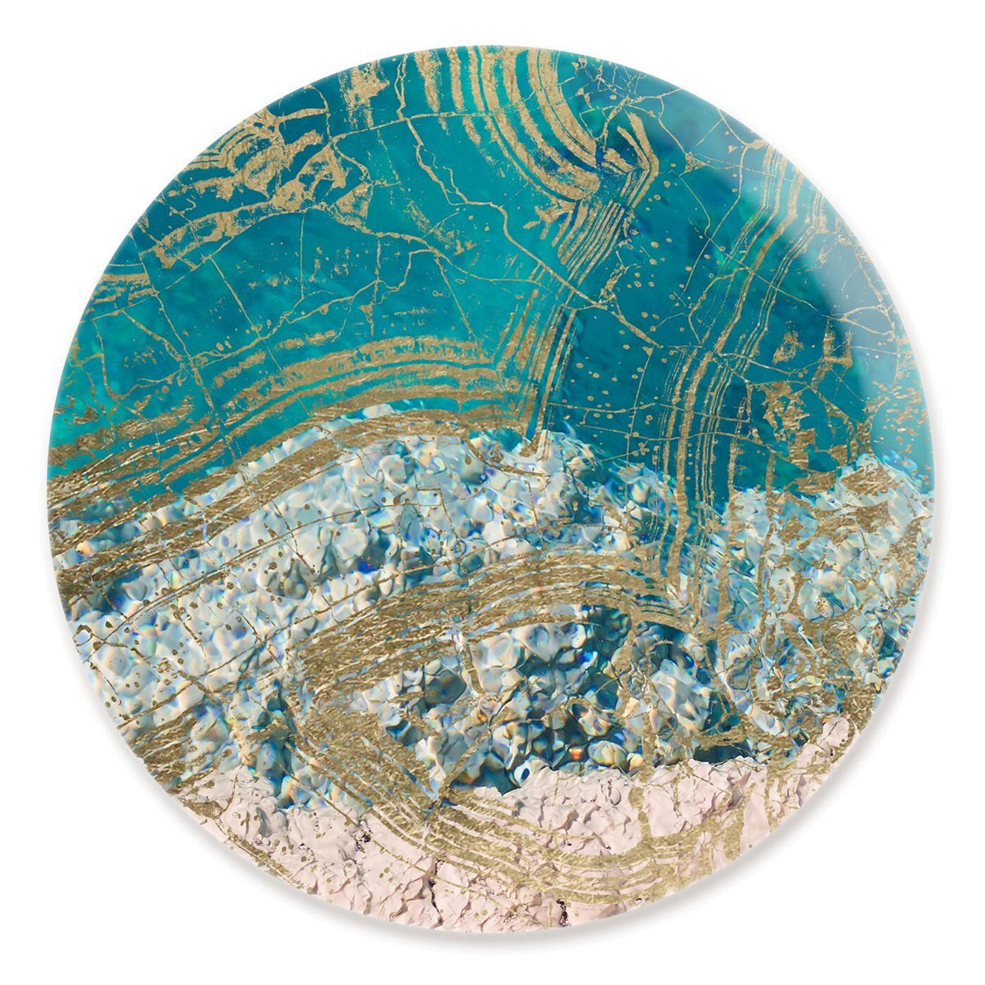 Front view of Salt Water Round featuring nautical and coastal and marine life art.