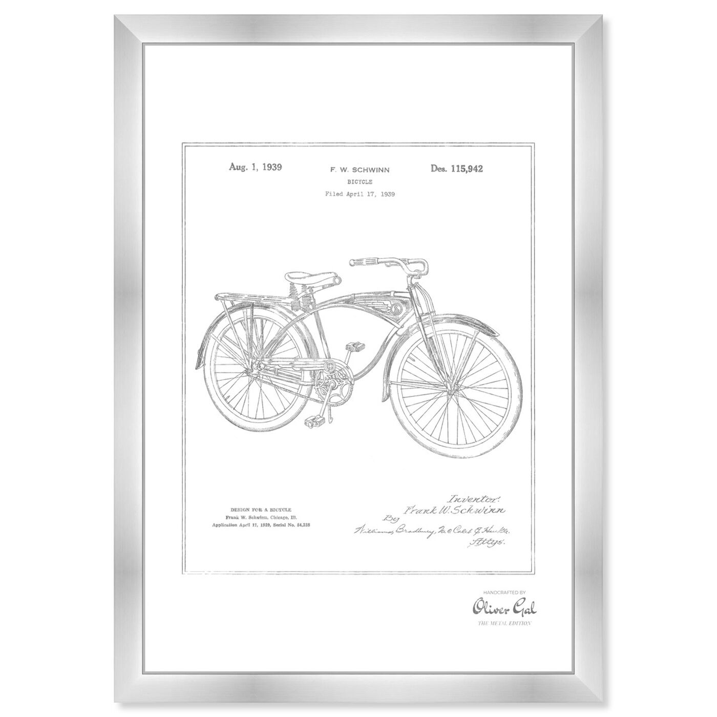 Front view of Schwinn Bicycle, Silver Foil featuring transportation and bicycles art.
