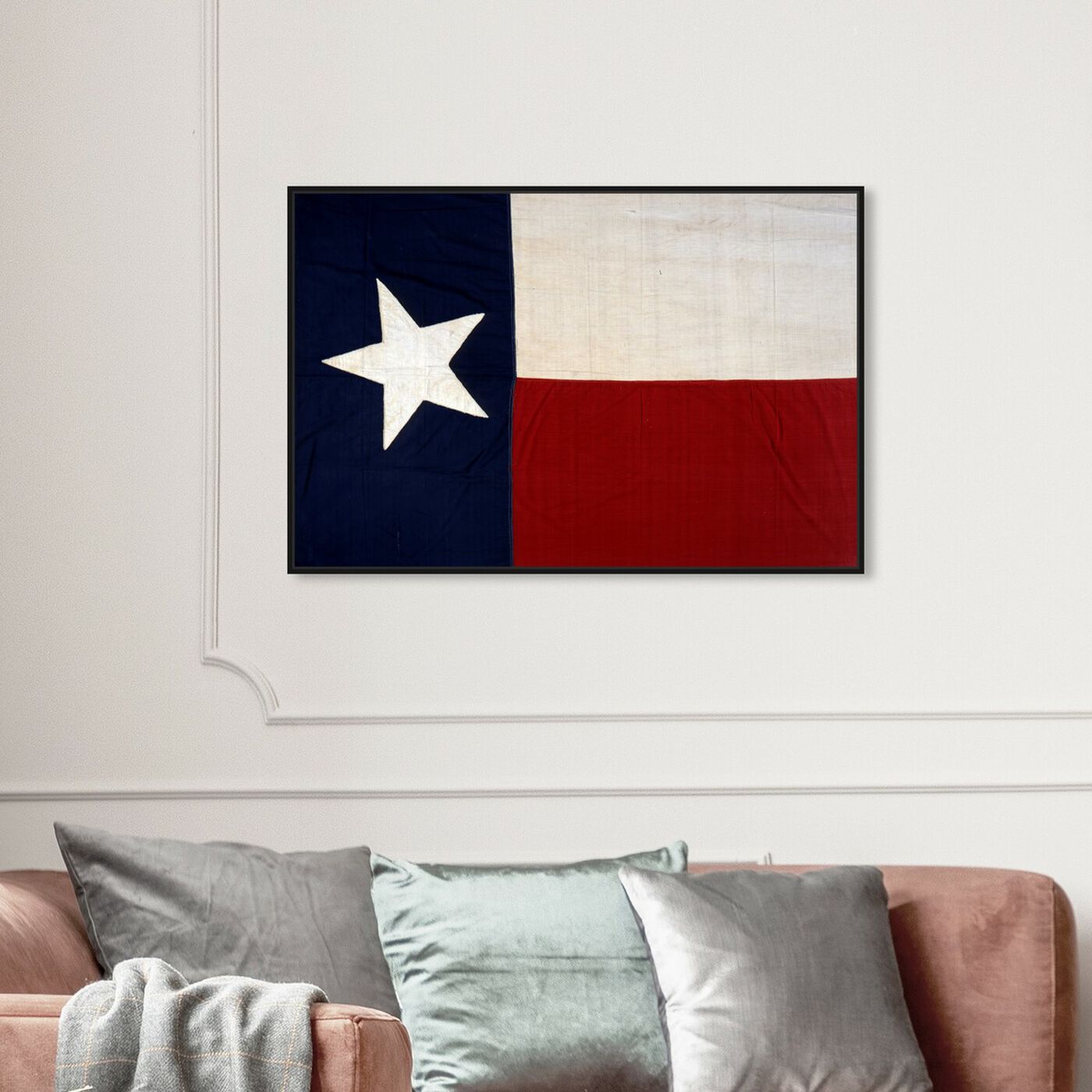 Hanging view of Lone Star Flag featuring maps and flags and us states flags art.
