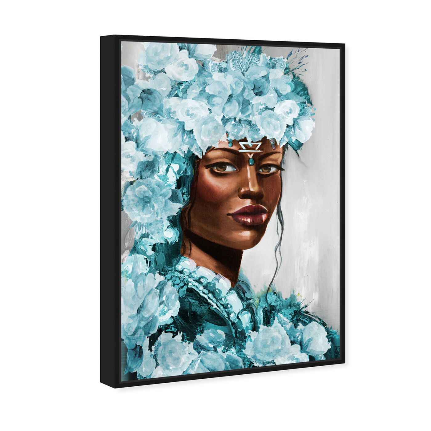 Angled view of Flower Queen Teal featuring people and portraits and portraits art.