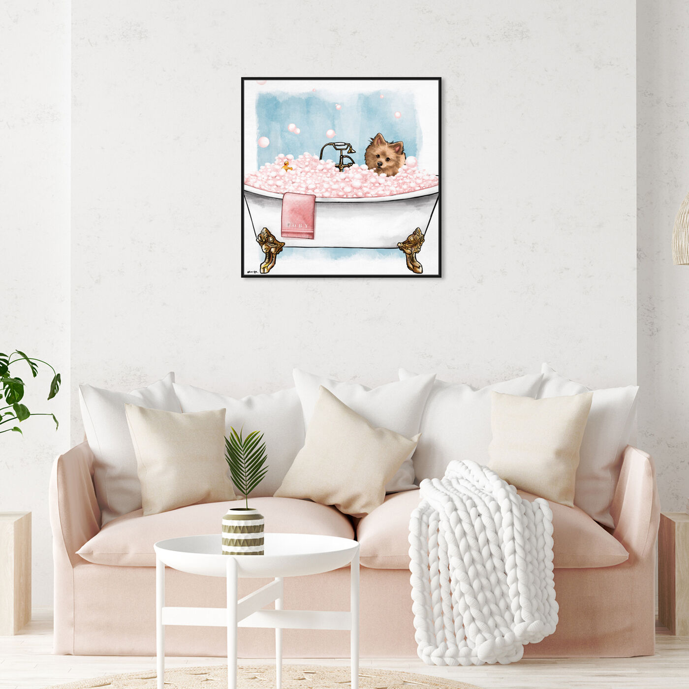 Hanging view of Pet in the tub featuring bath and laundry and bathtubs art.
