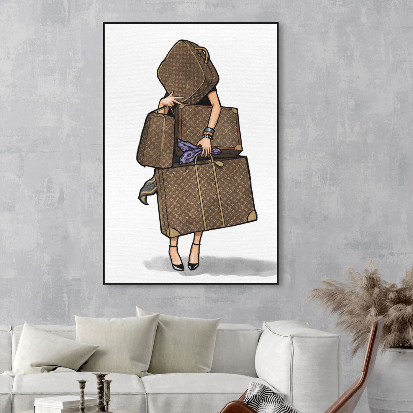 Hanging view of Bags, Bags, Bags- Purple featuring fashion and glam and travel essentials art.