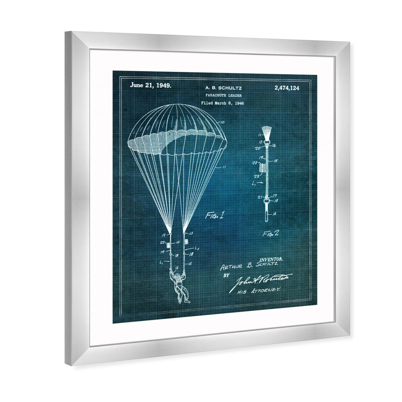 Angled view of Parachute Leader 1949 featuring transportation and air transportation art.
