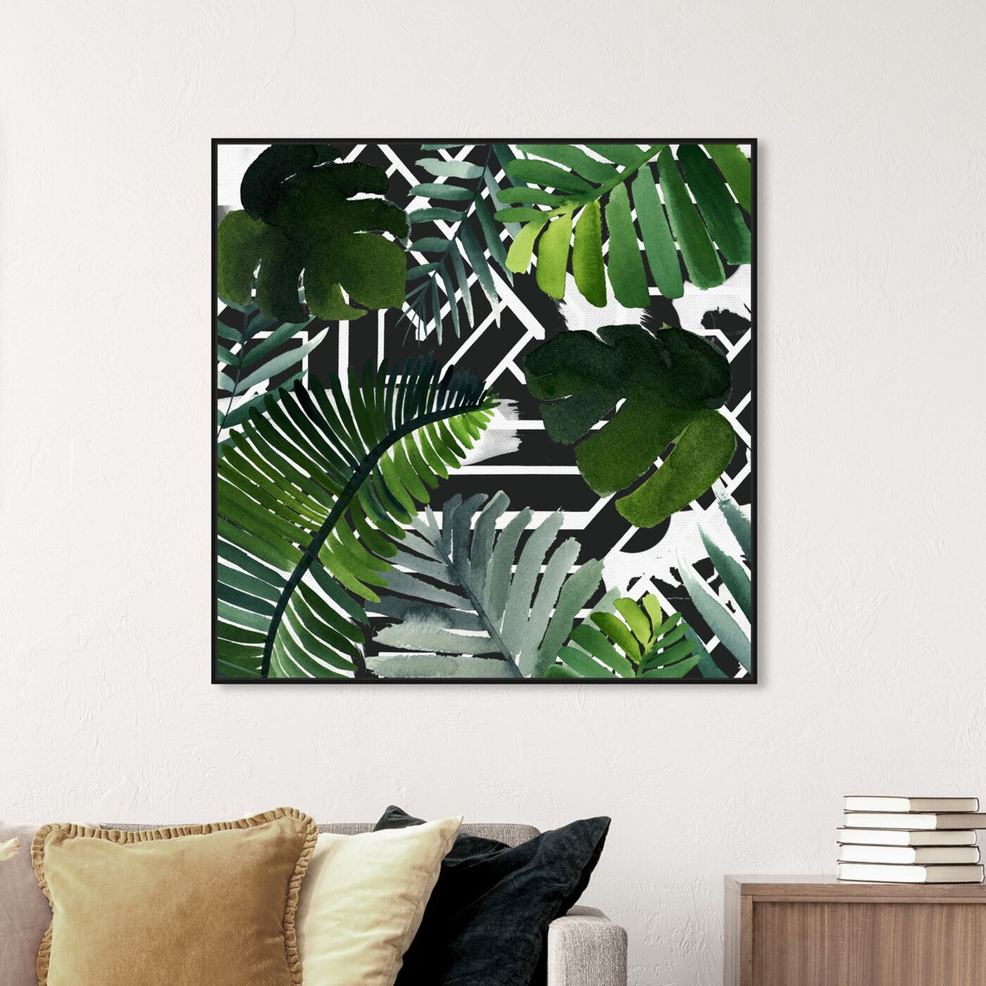 Hanging view of Introspect Palm Leaves Black featuring floral and botanical and botanicals art.