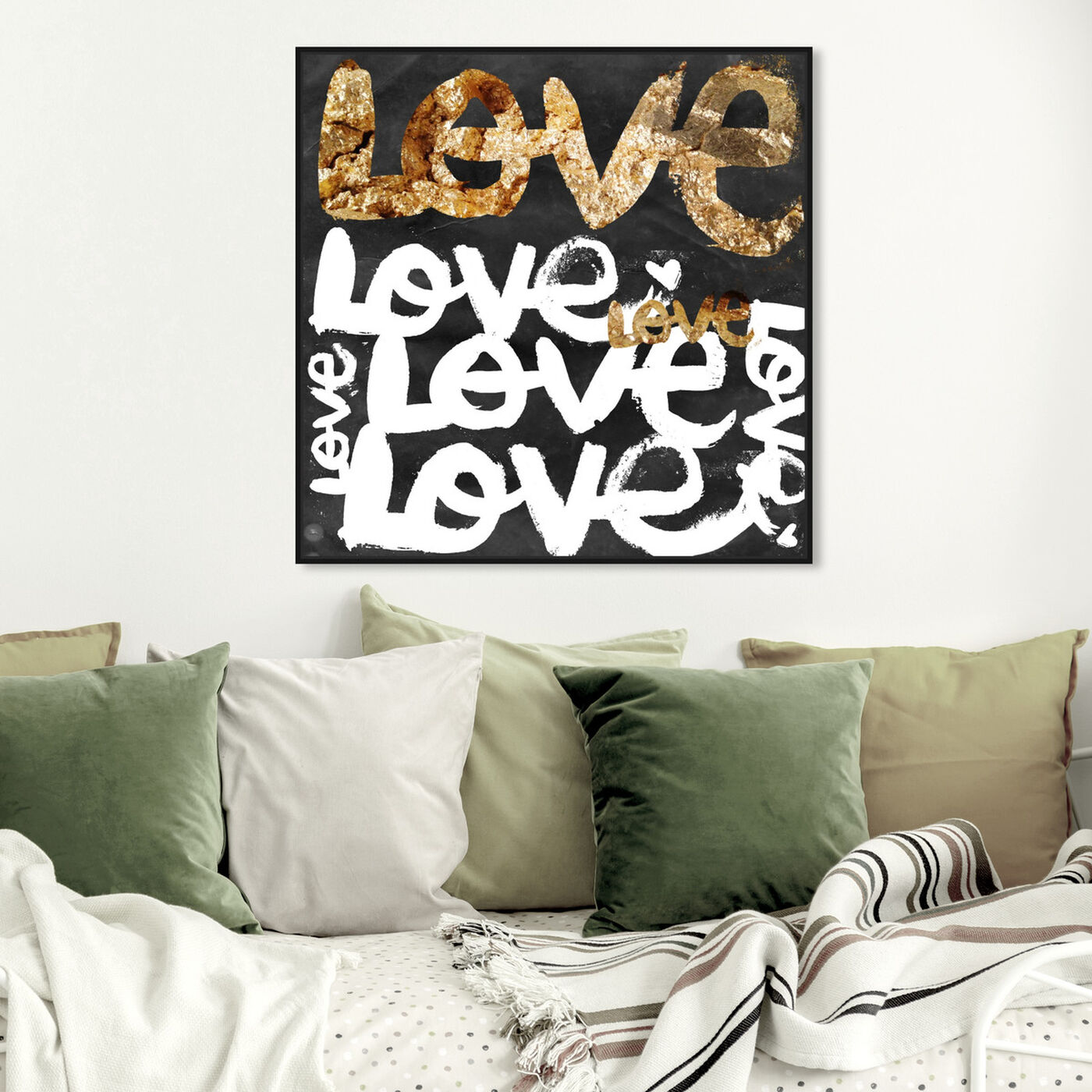 Hanging view of Four Letter Word Gold featuring typography and quotes and love quotes and sayings art.