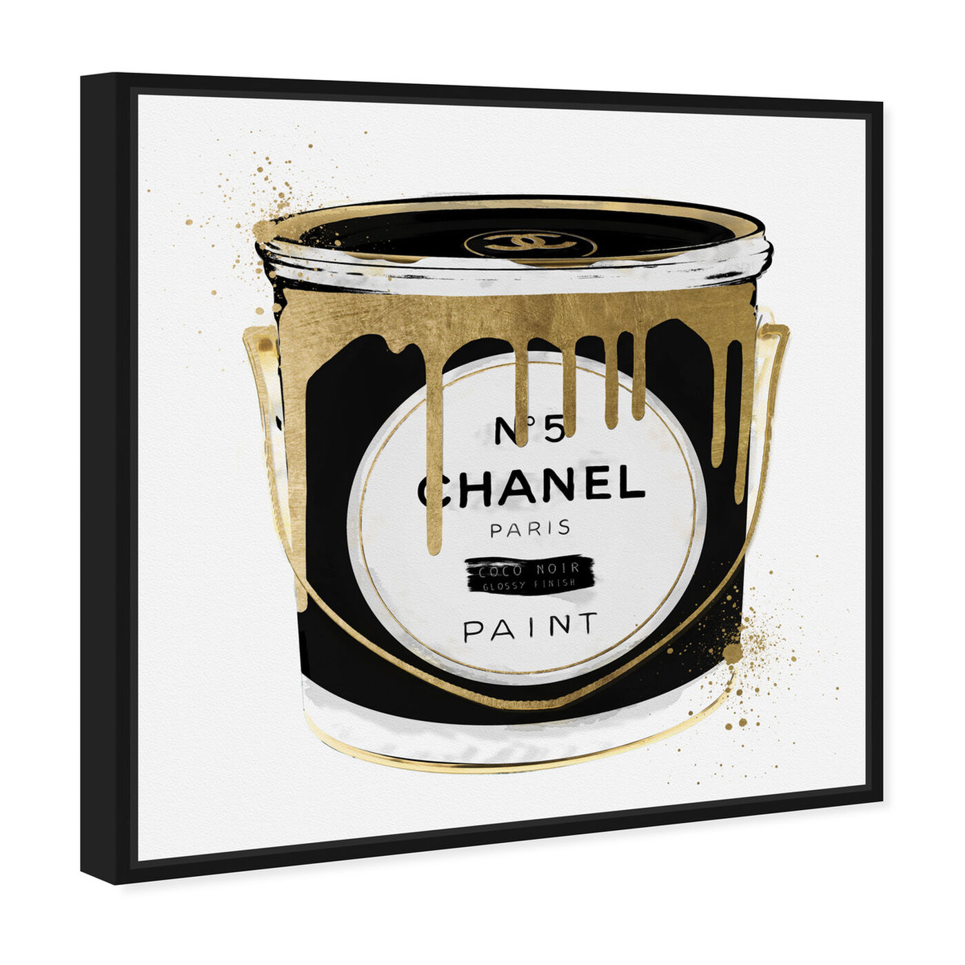 Angled view of Gold Paint Can Noir featuring fashion and glam and cans art.