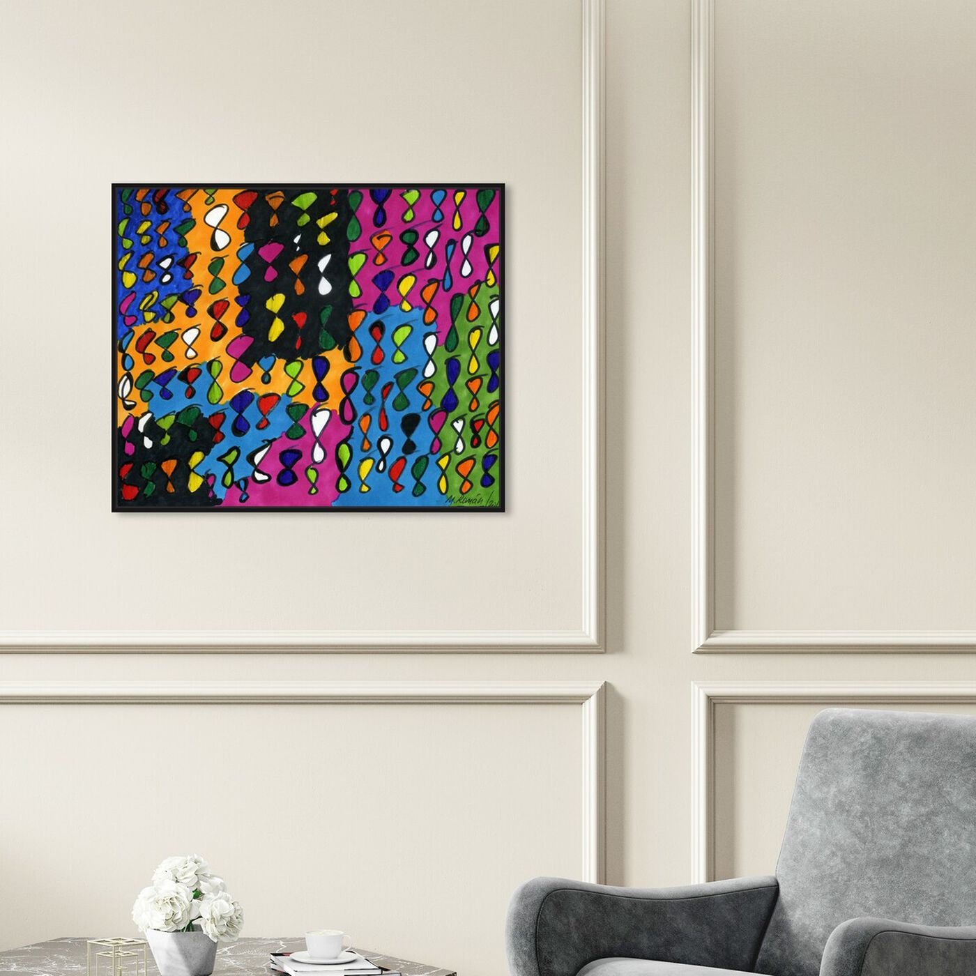 Hanging view of Infinite featuring abstract and shapes art.