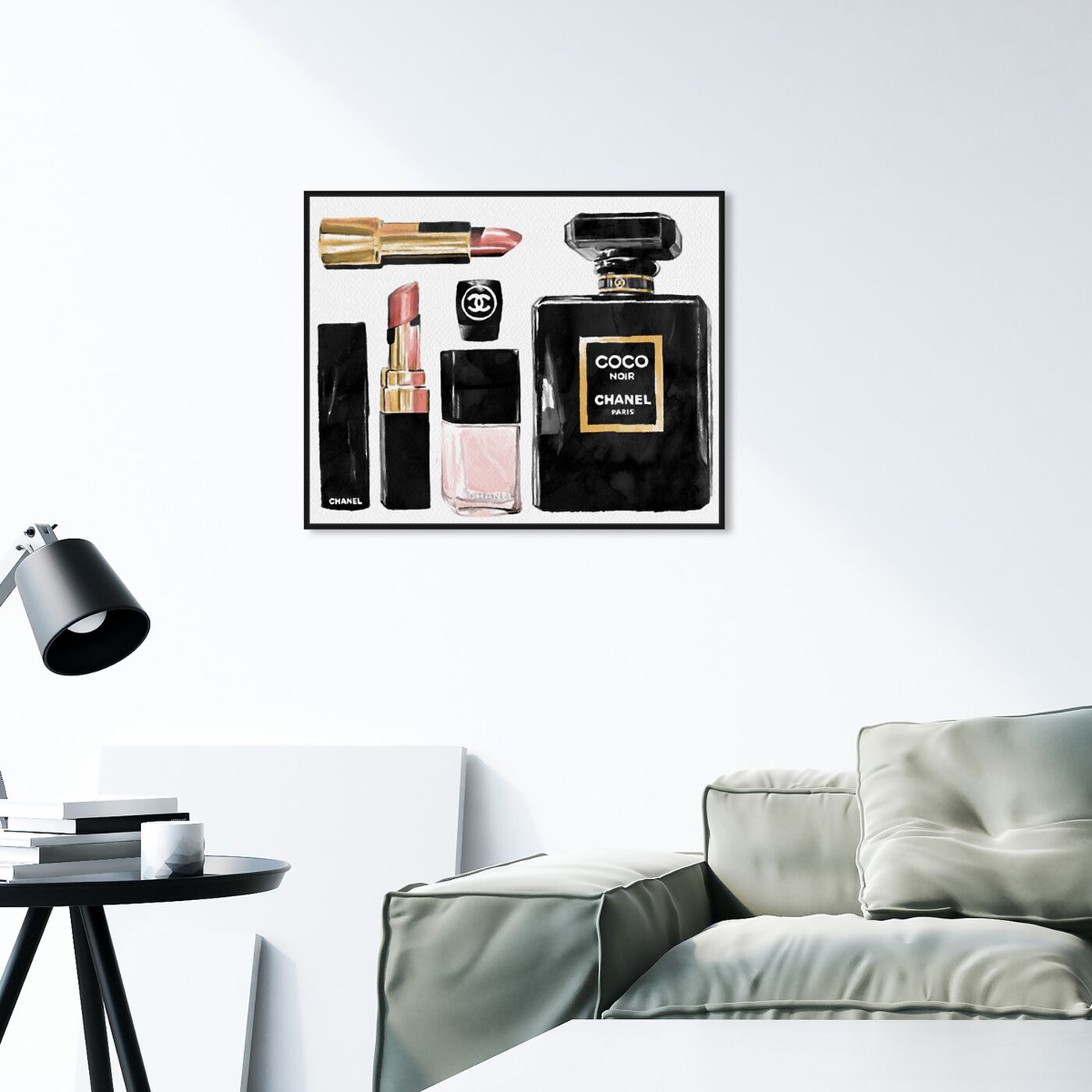 Hanging view of Essential Coco I featuring fashion and glam and perfumes art.