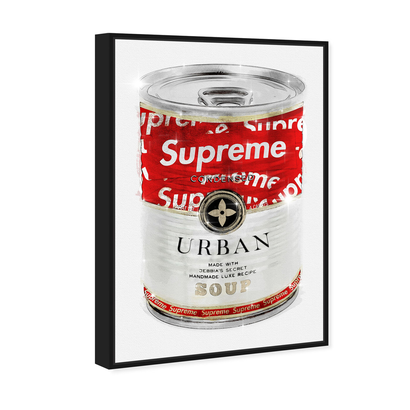 Angled view of Urban Hype Soup Can featuring fashion and glam and soup can art.