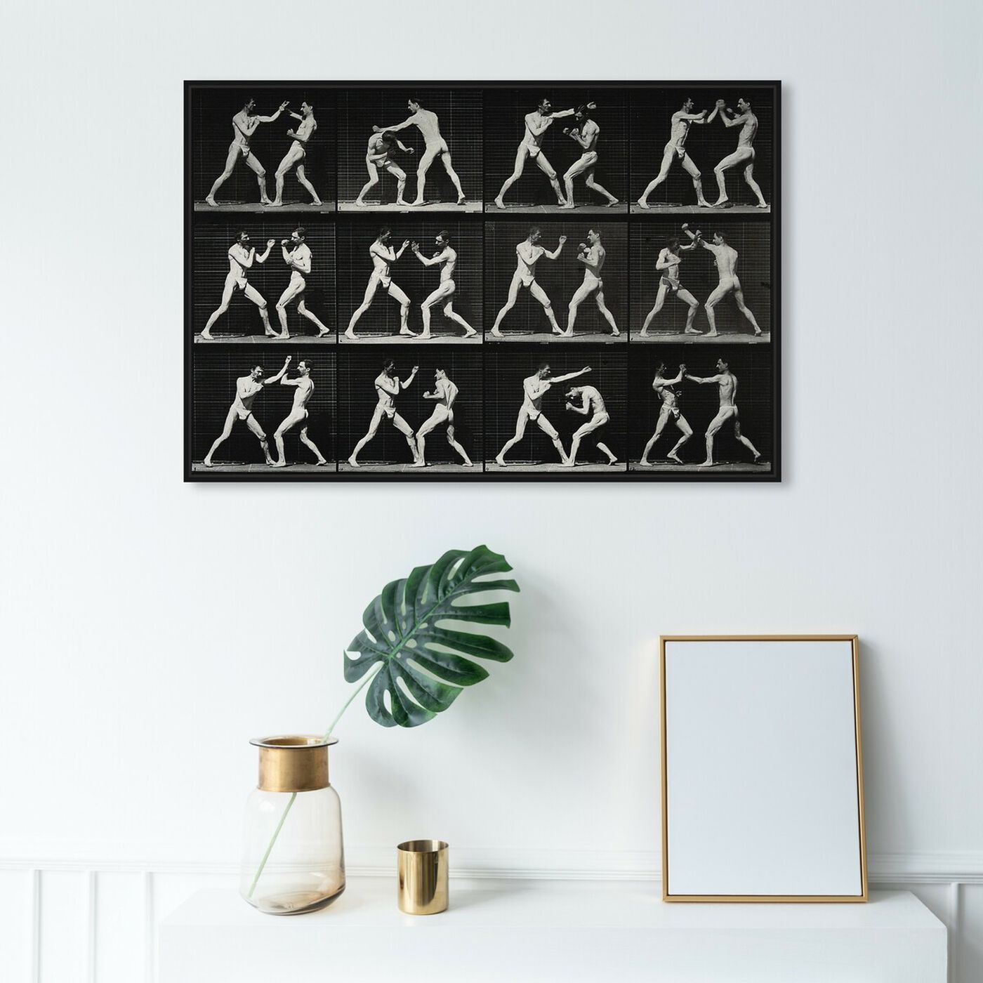 Hanging view of Muybridge's Boxers featuring sports and teams and boxing art.