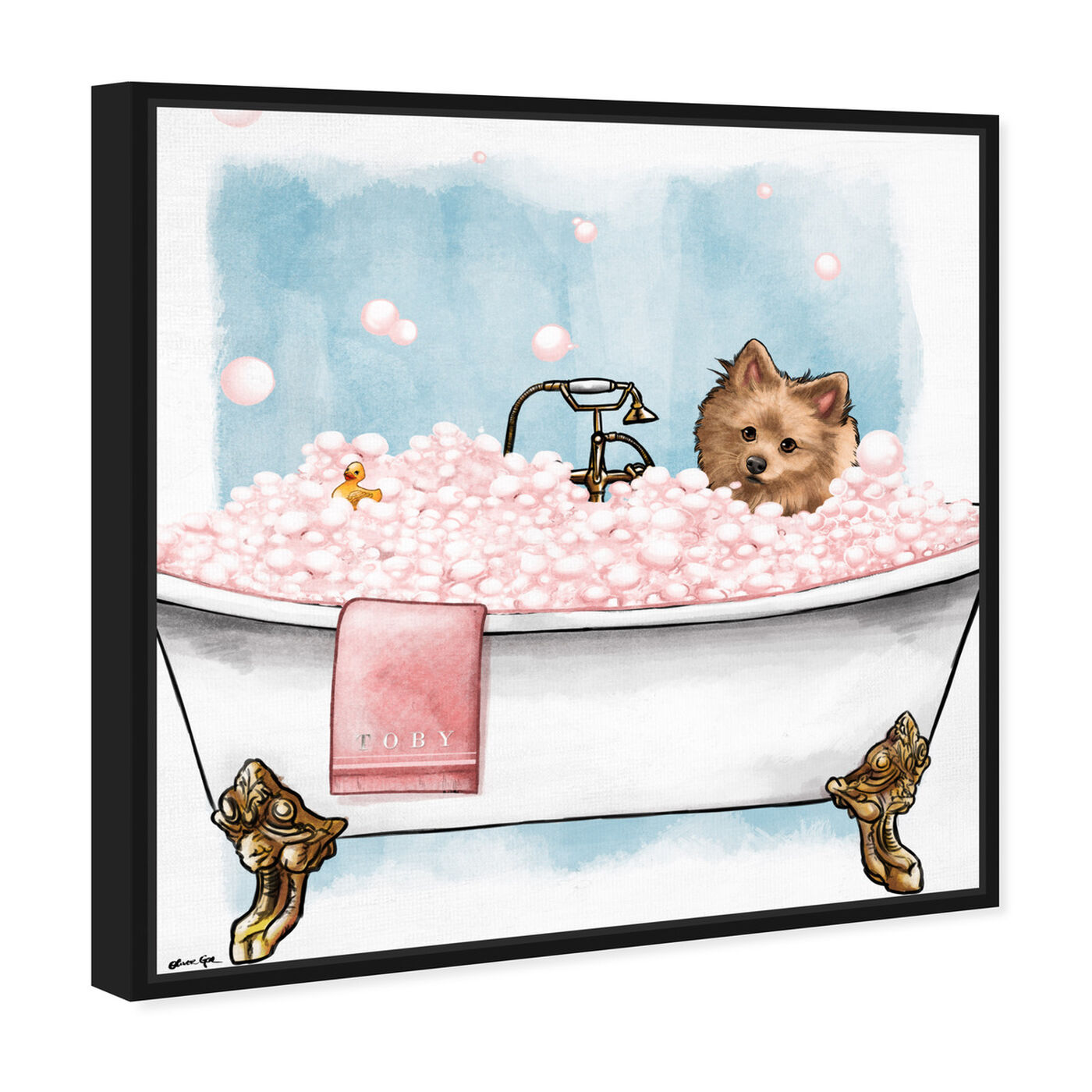 Angled view of Pet in the tub featuring bath and laundry and bathtubs art.