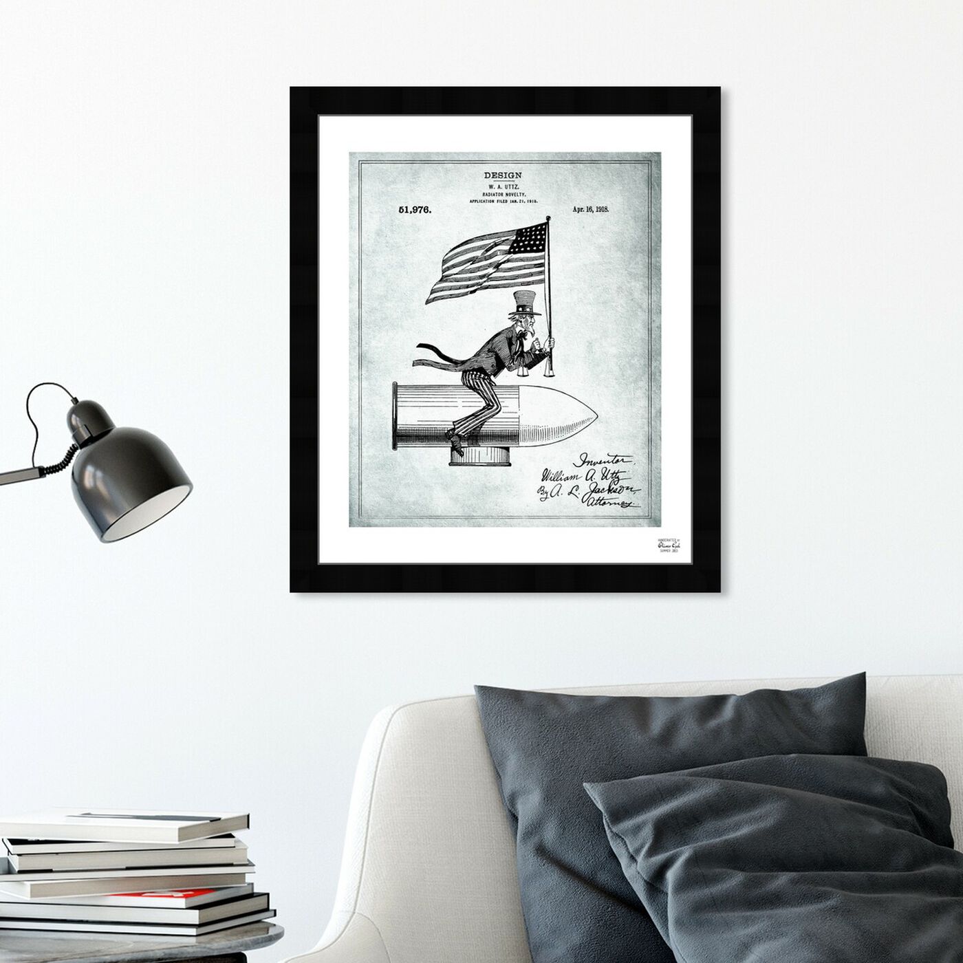 Hanging view of Uncle Sam Radiator Novelty 1918 featuring americana and patriotic and us flags art.
