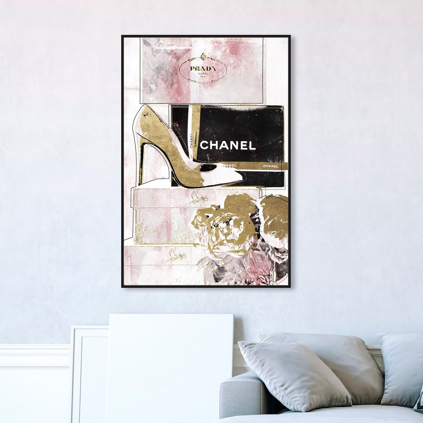 Hanging view of Luxury Stacked Shoes Rose featuring fashion and glam and shoes art.