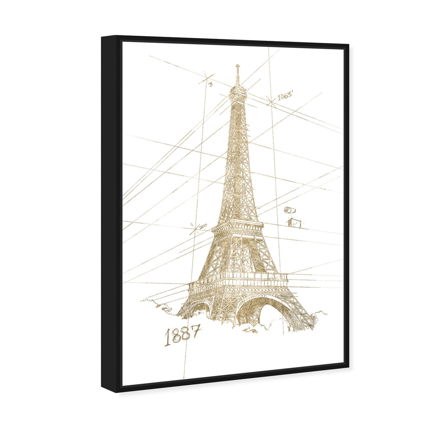 Angled view of Golden Eiffel Tower featuring architecture and buildings and european buildings art.