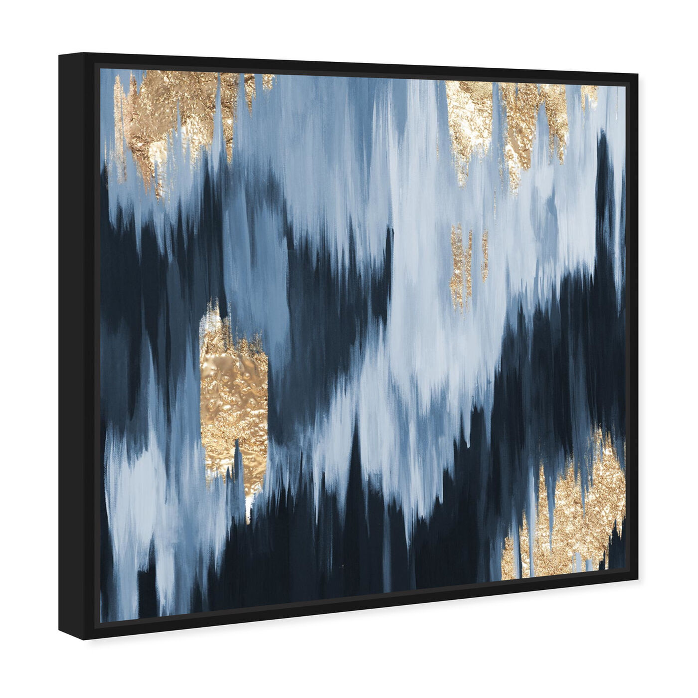 Angled view of Gold Blue Fall featuring abstract and paint art.