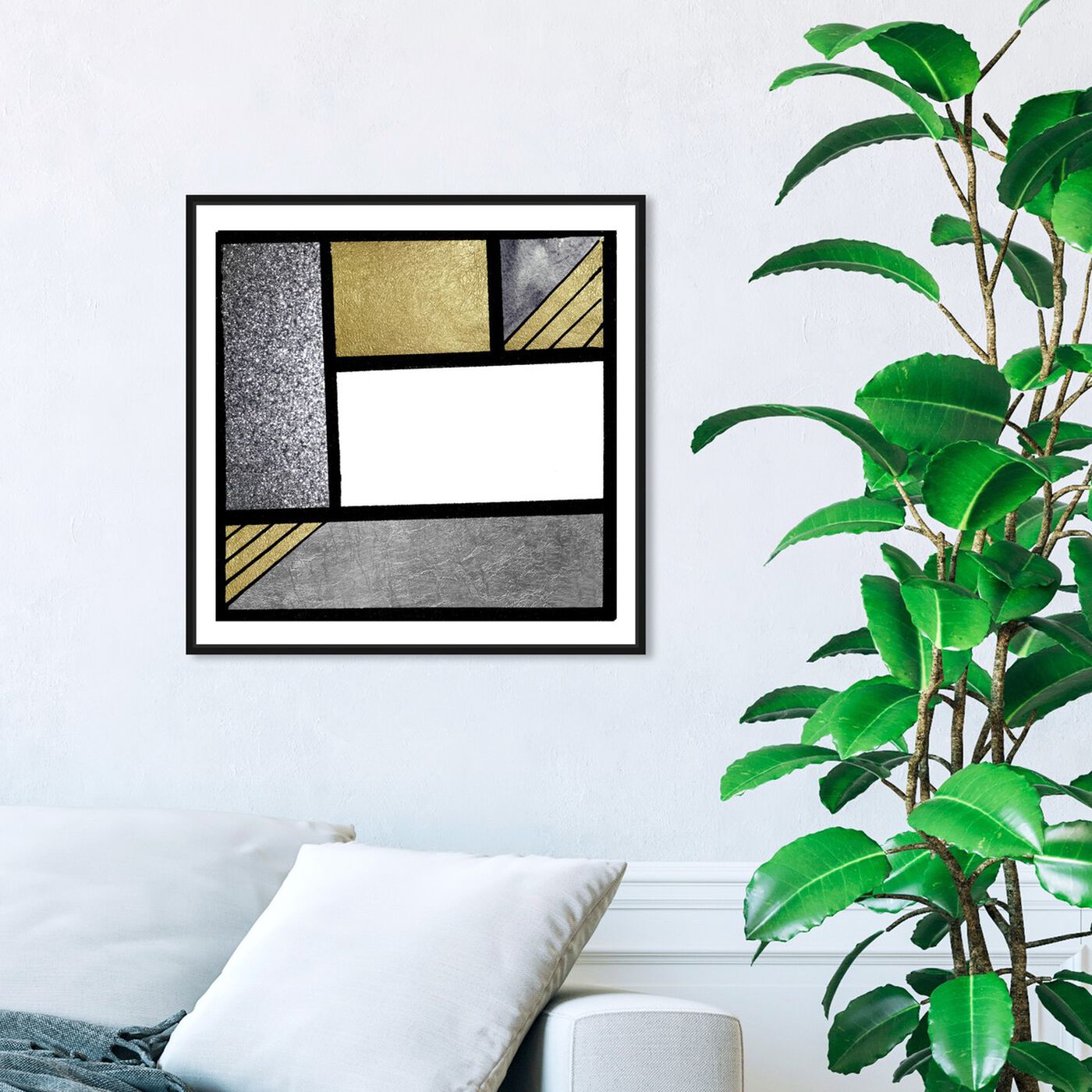 Hanging view of Gold Feeling featuring abstract and geometric art.