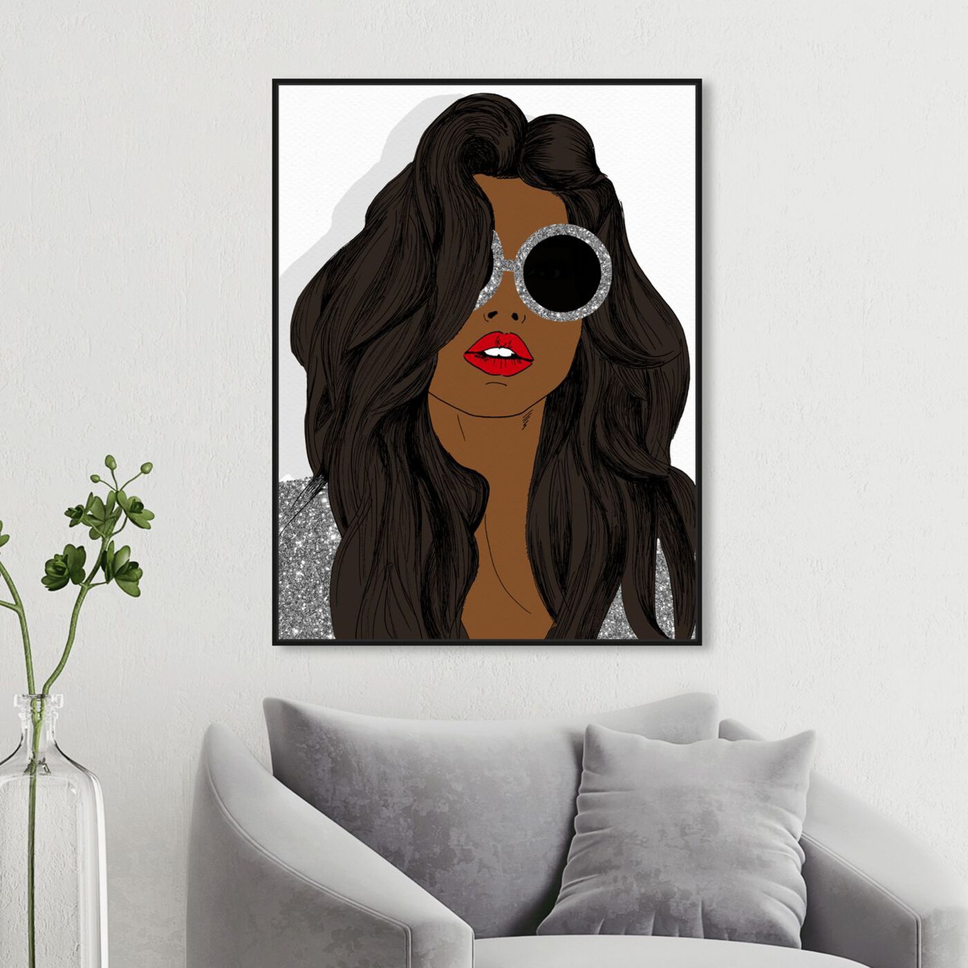 Hanging view of Brunette Sunglasses featuring fashion and glam and accessories art.