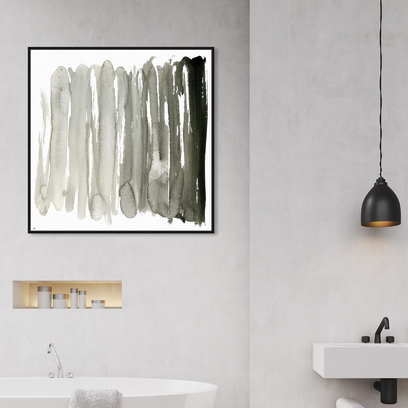 Hanging view of Ecleco Minimalista featuring abstract and watercolor art.