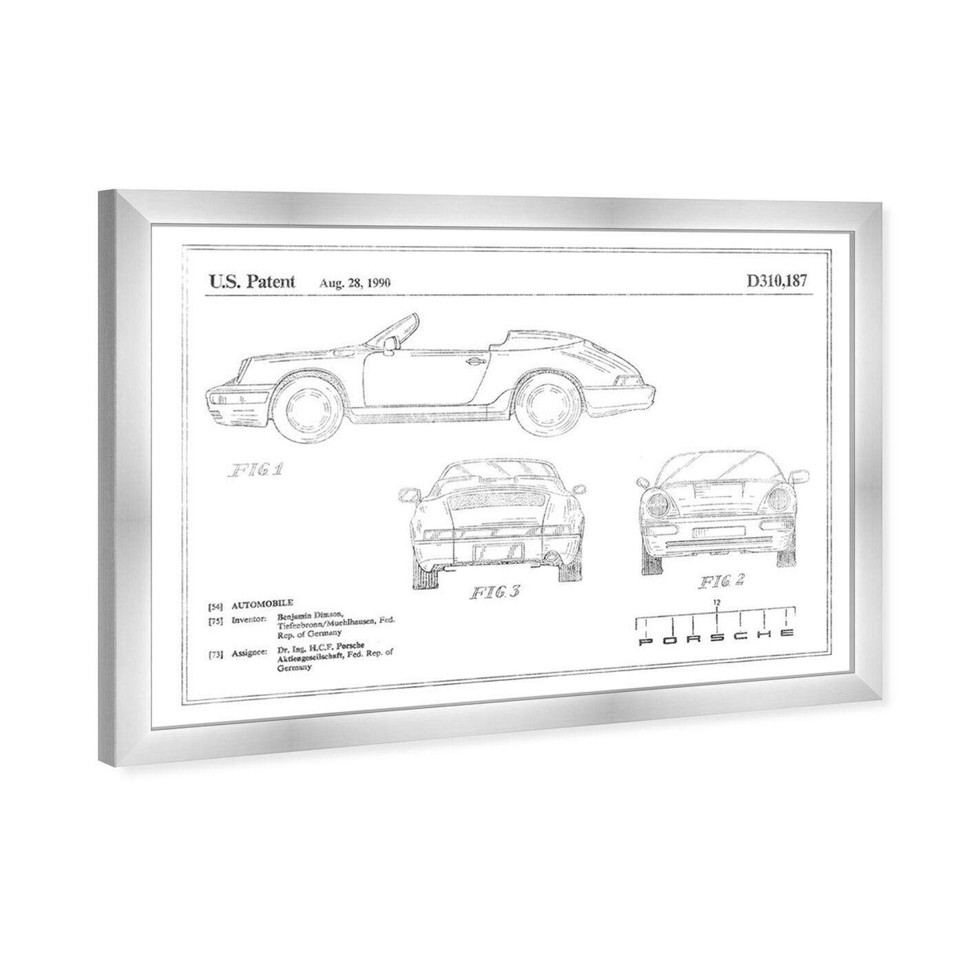 Angled view of Porsche 911 1990, Silver Foil featuring transportation and automobiles art.