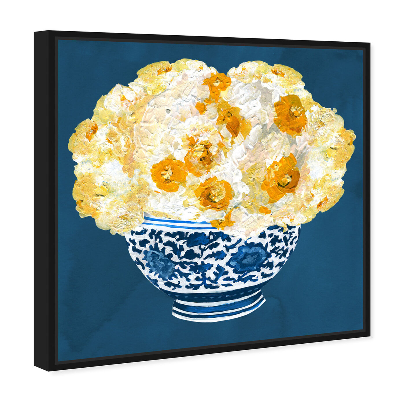 Angled view of Blue and Yellow Vase featuring floral and botanical and florals art.