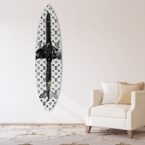 Frenchie Graffiti Surfboard in Black and White Acrylic