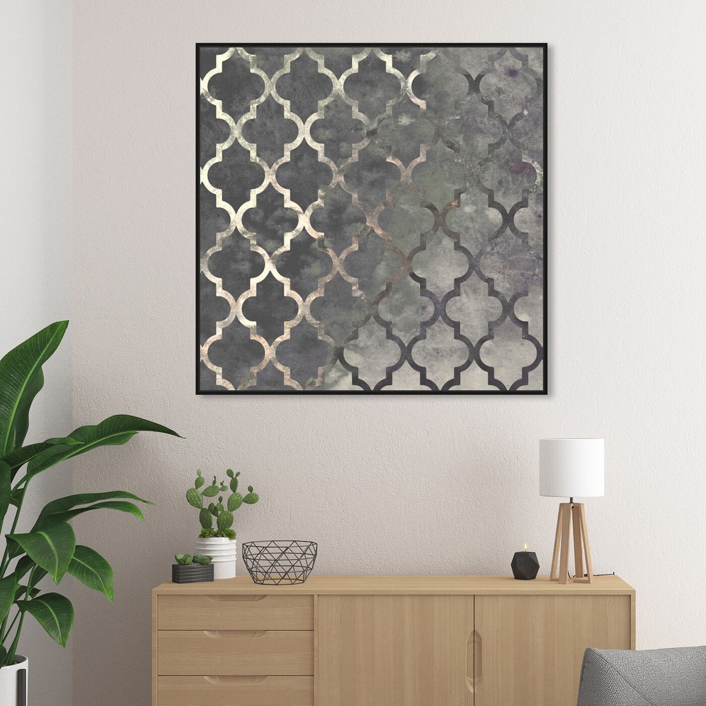 Hanging view of Arabesque Silver featuring abstract and patterns art.