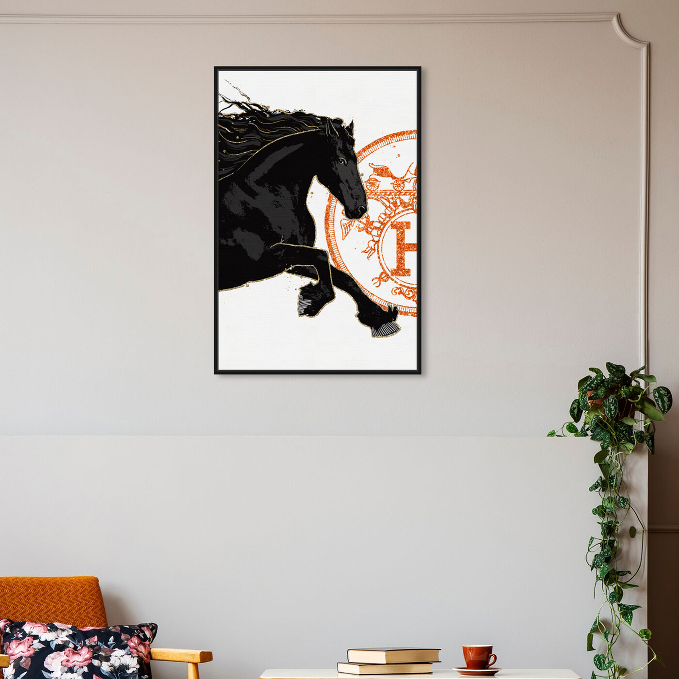Hanging view of Black Cavalier I featuring classic and figurative and french décor art.
