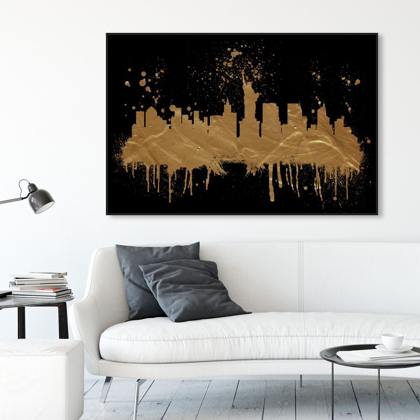 Hanging view of New York Skyline featuring cities and skylines and united states cities art.