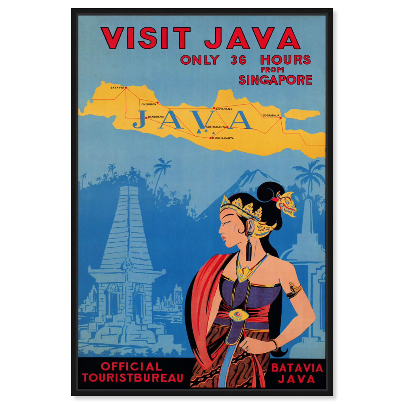 Front view of Visit Java featuring world and countries and asian countries art.