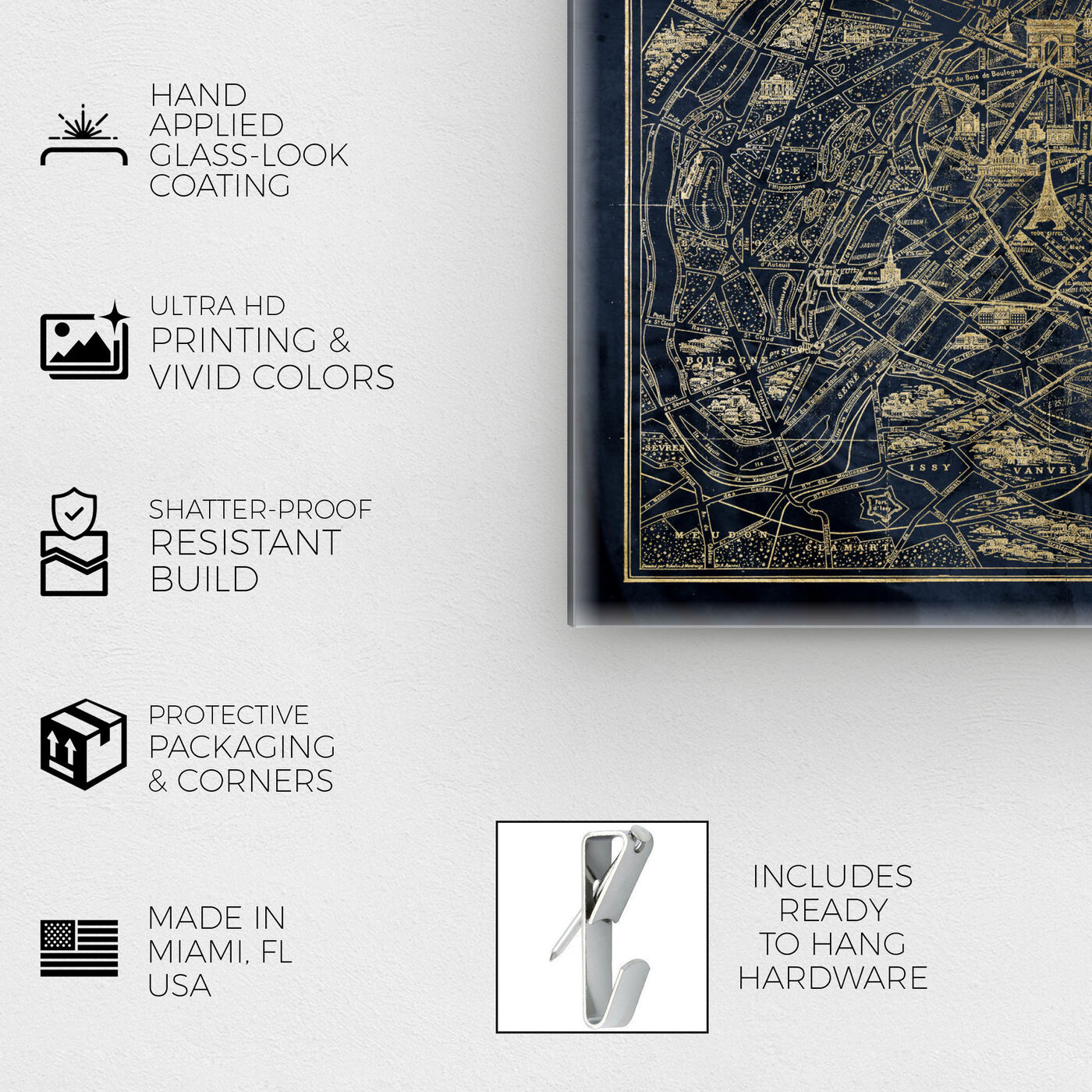 Navy Gold Paris Map | Maps and Flags Wall Art by The Oliver Gal