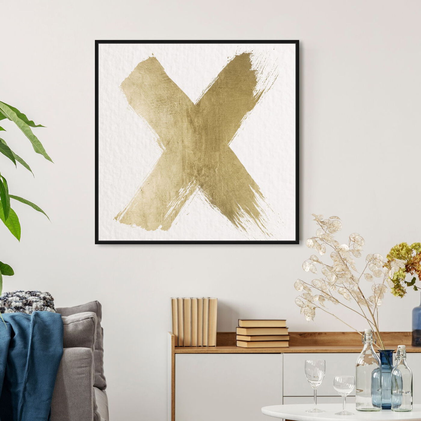 Hanging view of X of featuring symbols and objects and symbols art.