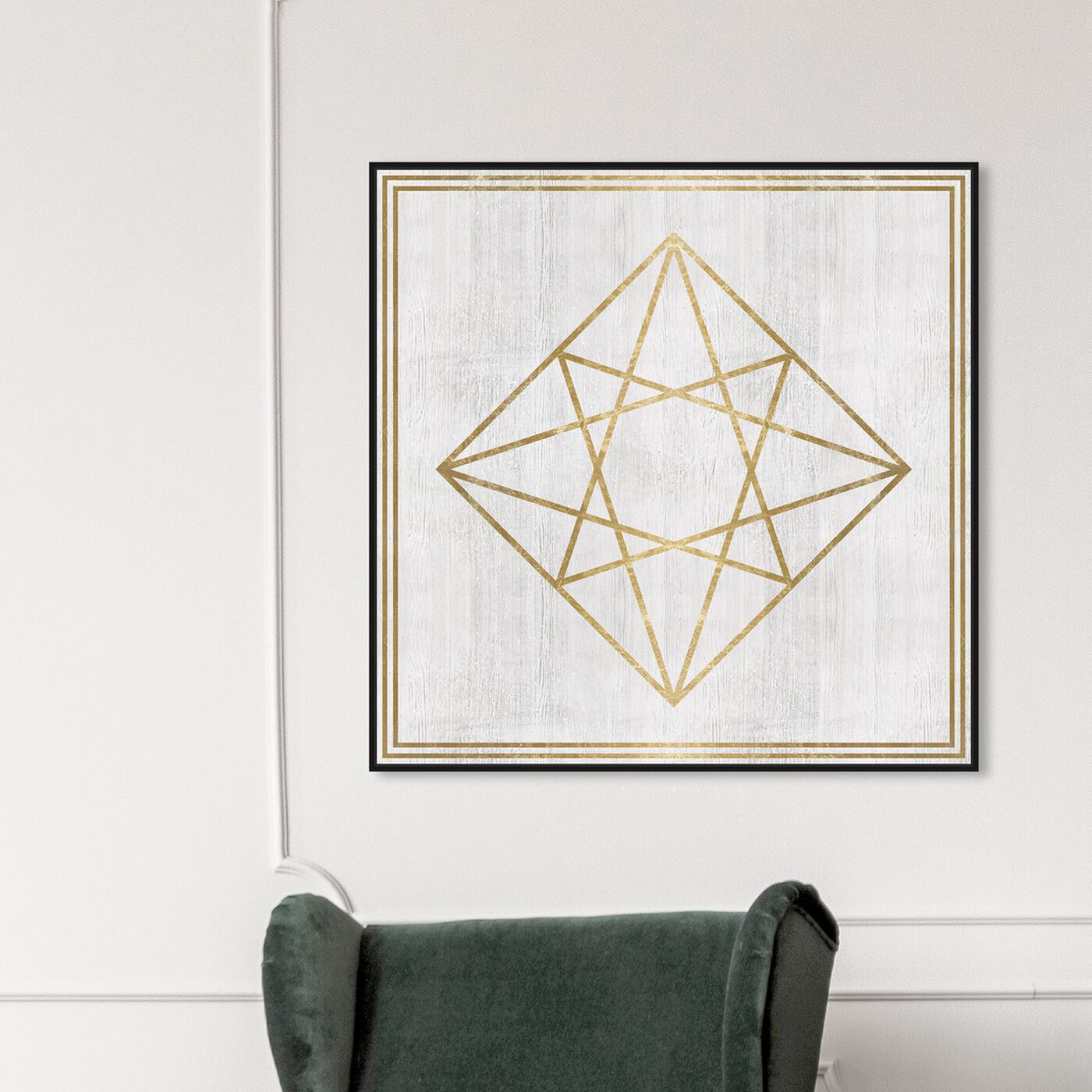 Hanging view of Whitewash Wood Geometric Diamond featuring abstract and geometric art.