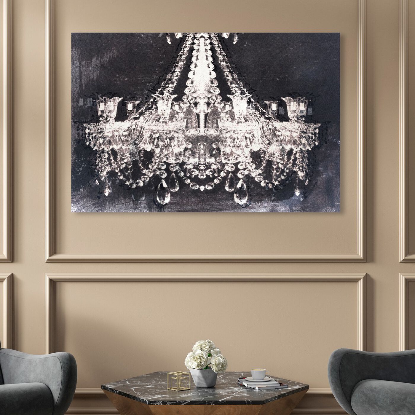 Hanging view of Dramatic Entrance Night featuring fashion and glam and chandeliers art.