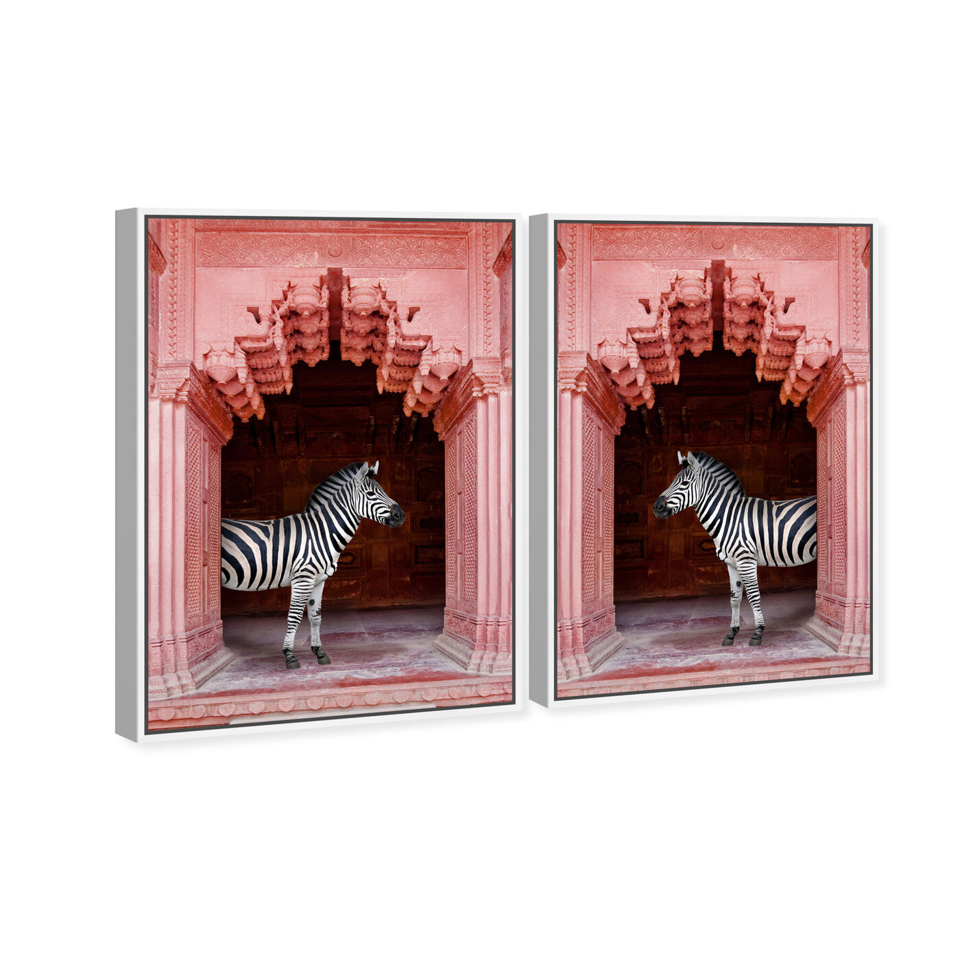 Angled view of Zebras Apartment is Coral Pink Set featuring animals and zoo and wild animals art.