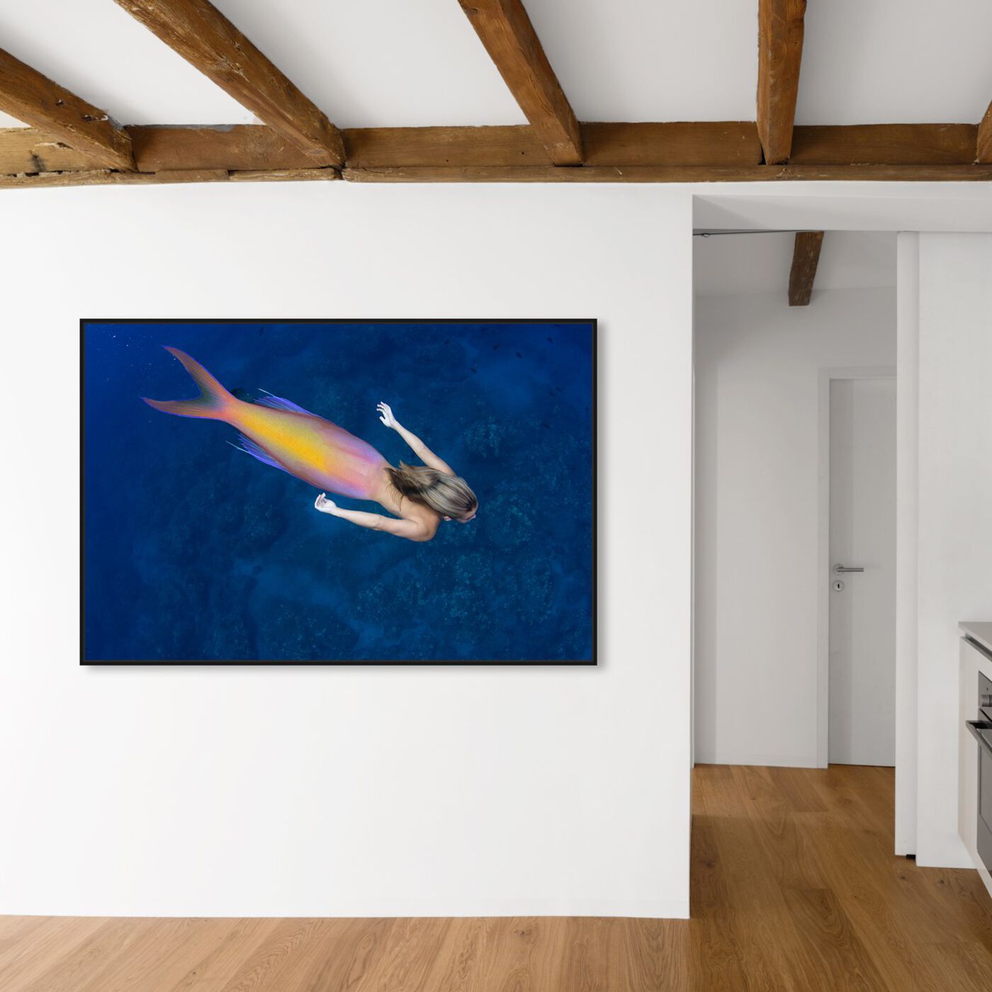 Hanging view of Mermaid by David Fleetham featuring nautical and coastal and coastal art.