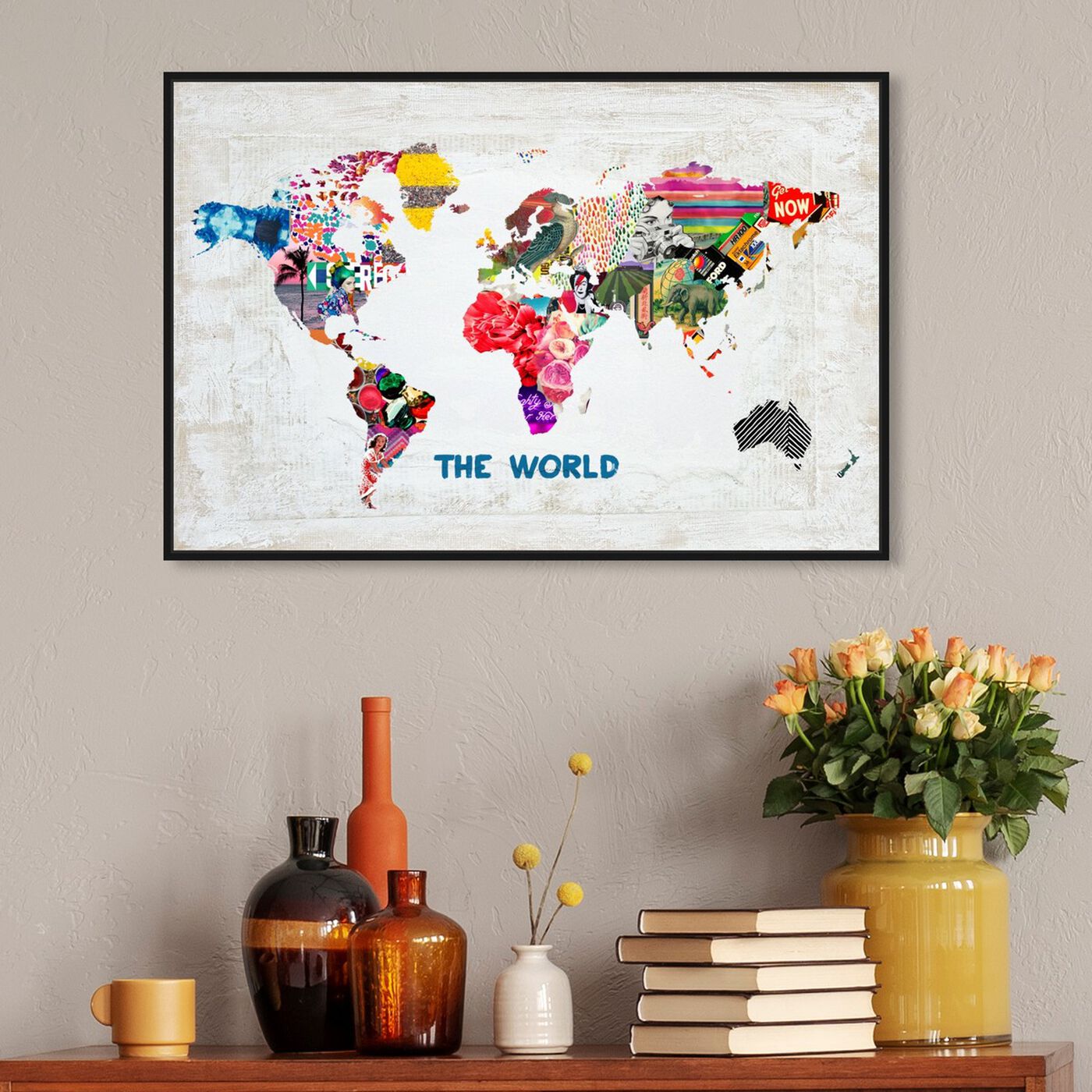 Hanging view of Hipster Mapa Mundi featuring maps and flags and world maps art.