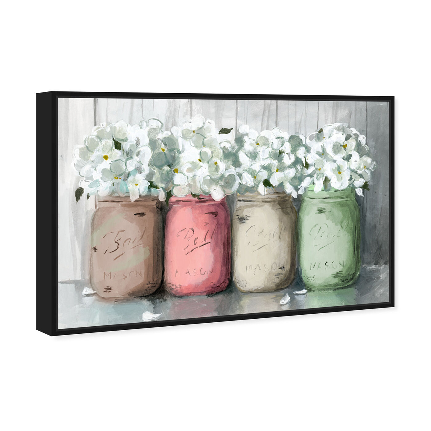 Angled view of Mason Jar Muted featuring floral and botanical and florals art.