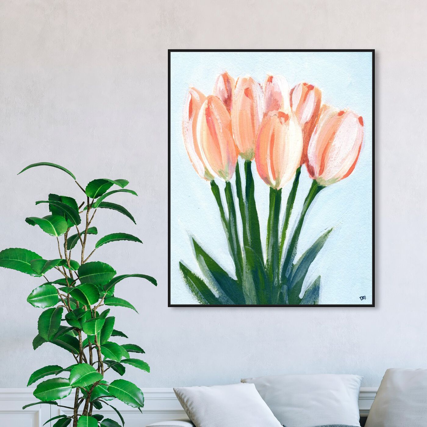 Hanging view of Eight Tulips featuring floral and botanical and florals art.
