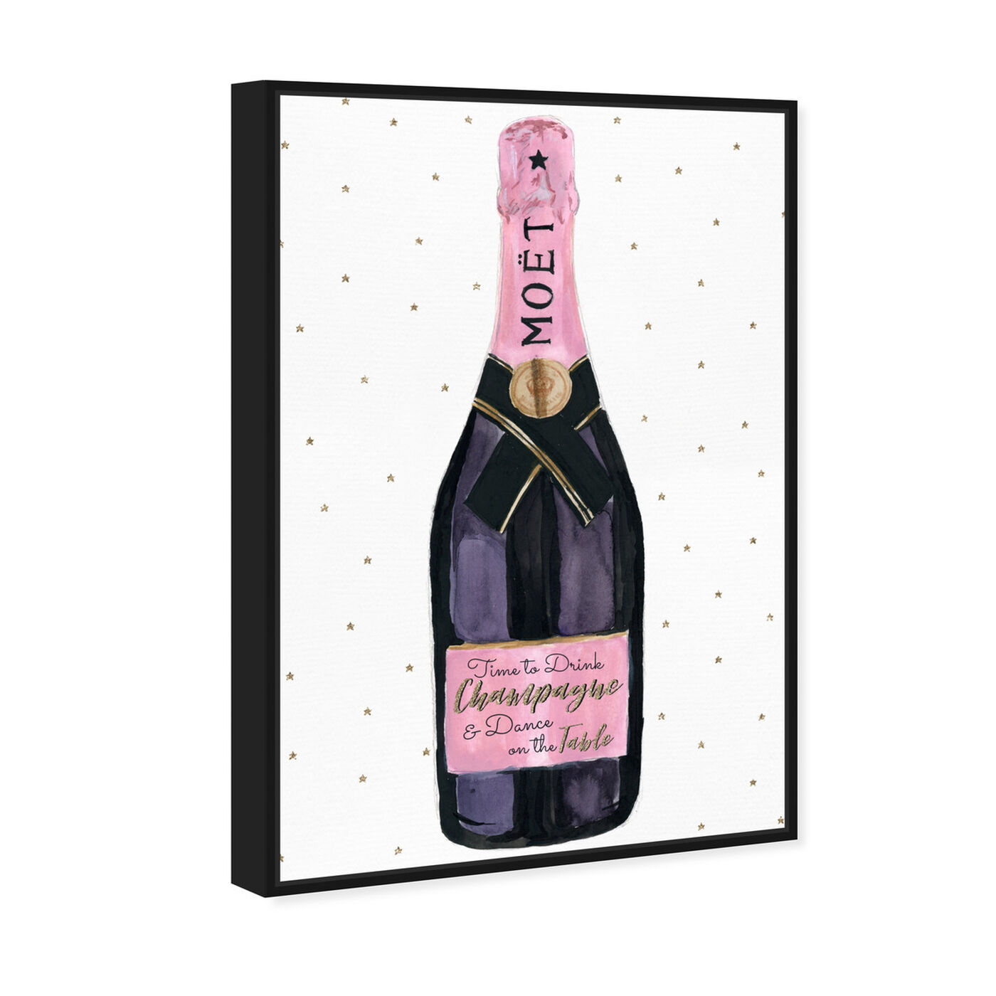 Angled view of Champagne and Stars Pink featuring drinks and spirits and champagne art.