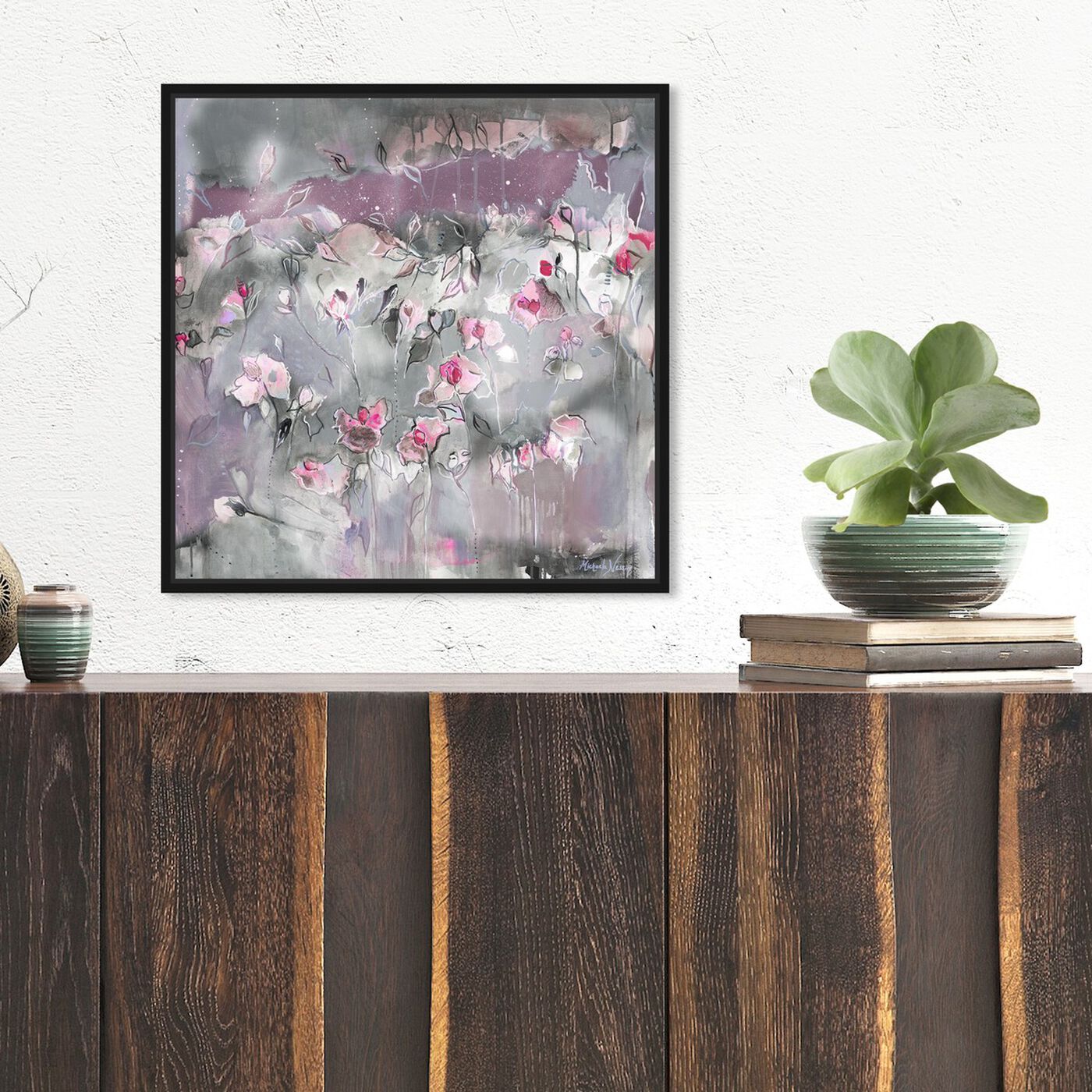 Hanging view of Subtle Radiance Light by Michaela Nessim featuring abstract and flowers art.