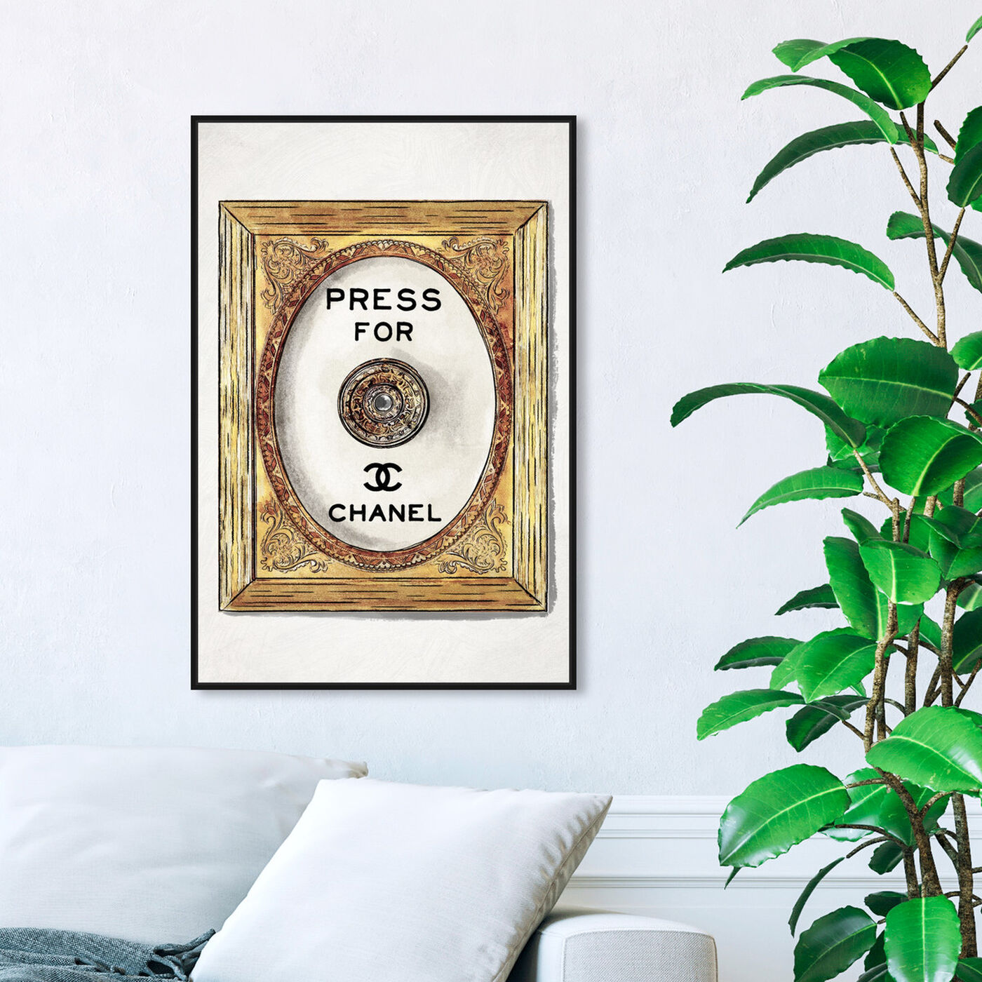 Hanging view of Fancy Doorbell Linen I featuring fashion and glam and road signs art.